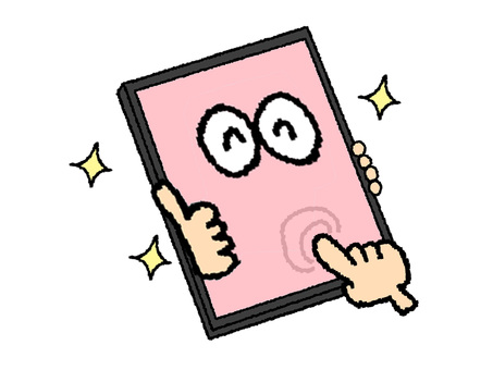 サムズアップするタブレット サムズアップ,笑顔,タブレット,機器,指,リアクション,pop調,手描き,挿絵,ワンポイントのイラスト素材