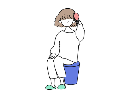 坐在凳子上解開頭髮的女孩, JPG, PNG 和 AI 坐在凳子上解開頭髮的女孩, 女孩, 刷牙, 女子, JPG, PNG 和 AI