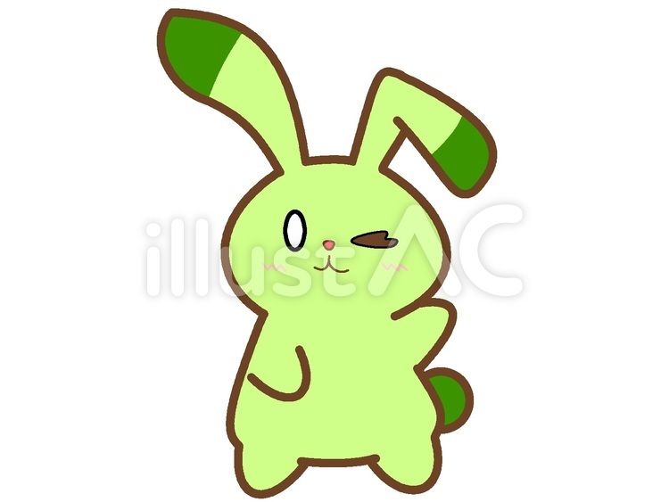 緑色のうさぎ型モンスターのアイコン うさぎ,動物,ウィンクのイラスト素材