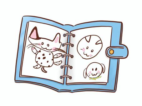 落書き帳(子供の絵) 手帳,ノート,帳面,メモ帳,システム手帳,スケジュール帳,手描き,フリーハンド,白背景,背景透過のイラスト素材