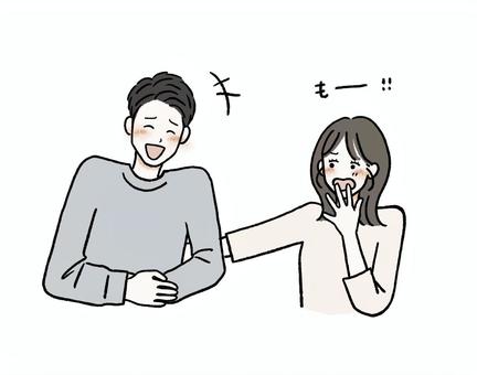 女性に冗談を言って笑う男性 カップル,からかう,冗談,つっこむ,笑う,もーっ,仲良し,なんで,スキンシップ,男女のイラスト素材