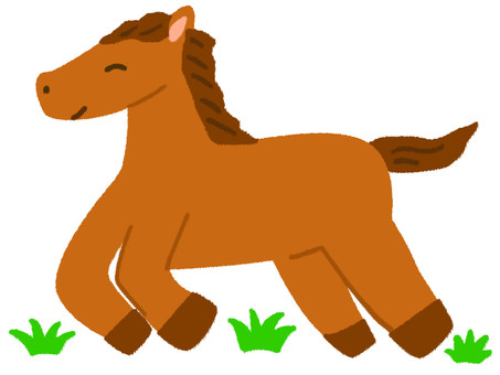 笑顔で草原を走る可愛い馬 馬,走る,草,干支,午年,午,年賀状,十二支,動物,駆けるのイラスト素材