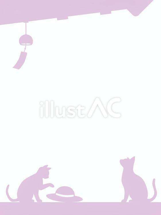 猫と風鈴のシルエット背景（ピンク・縦） 猫,風鈴,夏のイラスト素材