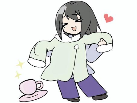 自分チャージ ご褒美の女性 自分チャージ ご褒美の女性 女性,黒髪,ズボン,自分チャージ,部屋着,ご褒美,カップ,食器,キラキラ,ハートのイラスト素材