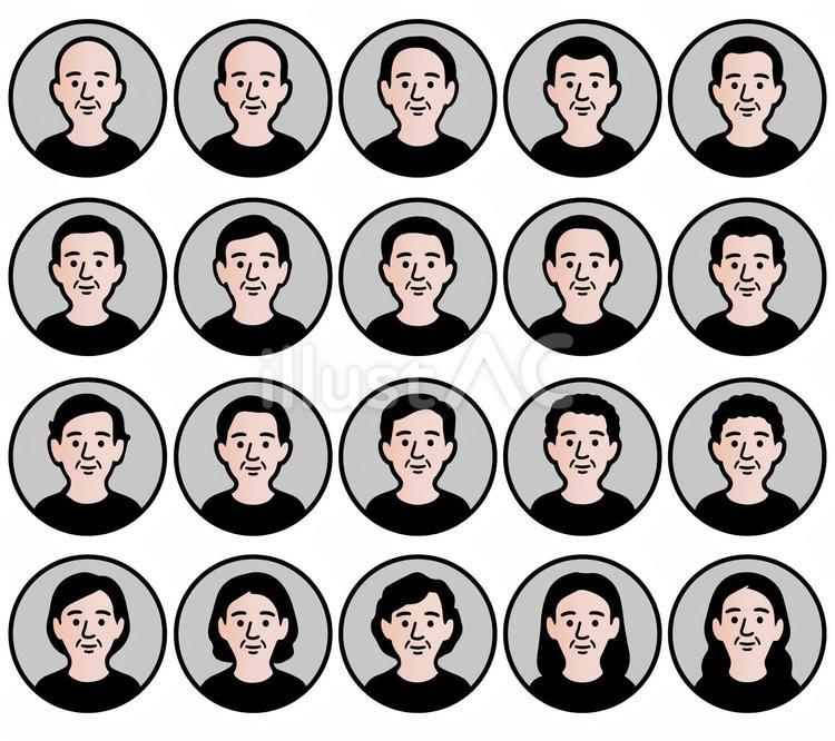 叔父アイコン枠付き顔ありヘアセット 男性,叔父,年配者のイラスト素材