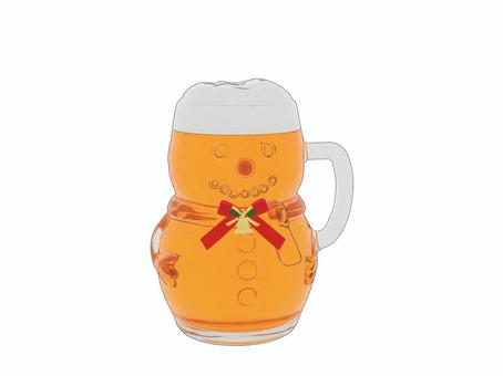 冬雪ダルマクリスマス飾り生ビールジョッキ クリスマス,クリスマスパーティー,クリスマス飾り,雪ダルマ,雪だるま,ビール,生ビール,ベル,リボン,年賀状のイラスト素材