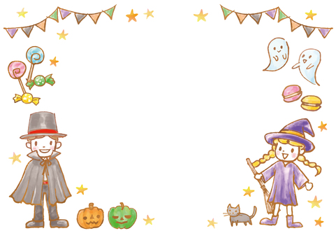 秋イラスト152 ハロウィン,背景,フレーム,10月,秋,かわいい,水彩,イベント,パーティー,コスプレのイラスト素材