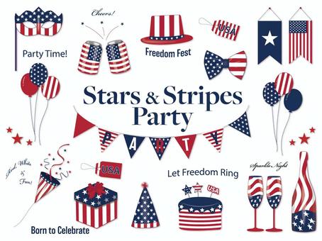 アメリカンパーティーアイテム素材集 アメリカ,星条旗,パーティー,飾り,4th,of,july,独立記念日,デコレーション,usaのイラスト素材