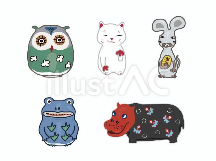 張り子の仲間 張り子,フクロウ,カバのイラスト素材
