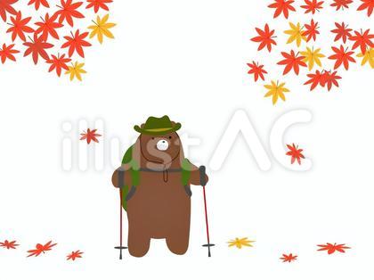 紅葉を見に山へ来たクマ