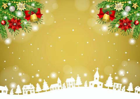 Christmas2593 Christmas2593 町並み,雪だるま,家,ベル,リボン,ポインセチア,クリスマス,飾り,あしらい,オーナメントのイラスト素材