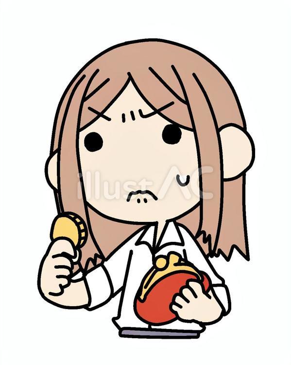 悩んで硬貨を持つ女性 女性,硬貨,悩むのイラスト素材
