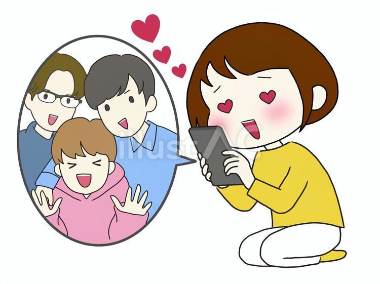 推しを見て目がハートの女性 推し,スマホ,画像のイラスト素材