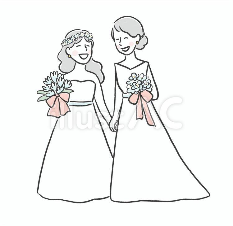 二人の花嫁の幸せな結婚式 結婚式,幸せ,花嫁のイラスト素材