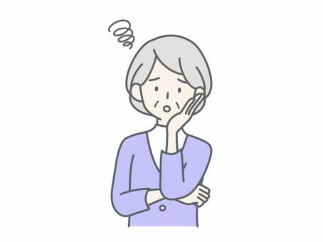 悩むシニア女性 悩むシニア女性 人物,女,祖母,おばあちゃん,老人,高齢者,お年寄り,シニア,白髪,悩むのイラスト素材