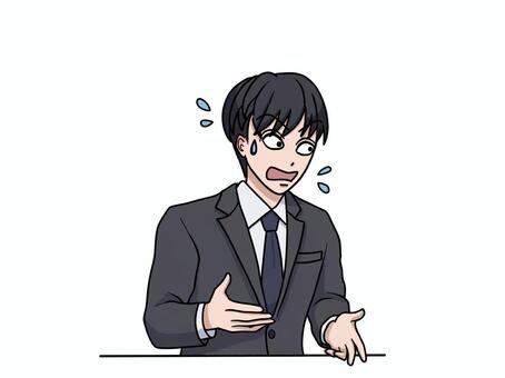 ミスに気付いて慌てるスーツ姿の男性 ミス,汗,焦る,スーツ,男性,若手,新人,動揺,パニック,言い訳のイラスト素材