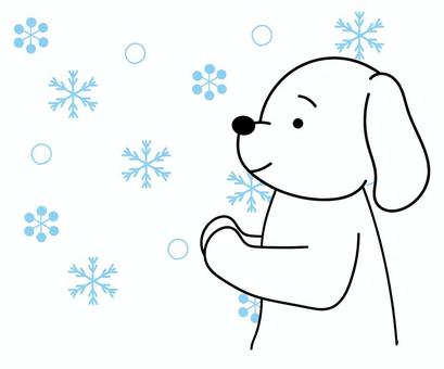 雪に喜ぶ白い犬 犬,ペット,ミニチュアダックスフンド,ビーグル,ゴールデンレトリバー,雪の結晶,垂れ耳,嬉しい,喜び,顔のイラスト素材