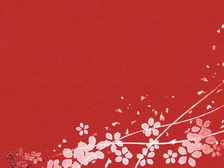 キラキラした桜と赤い和風背景 桜,筆,背景,赤,和柄,金箔,キラキラ,和風,年賀状,フレームのイラスト素材