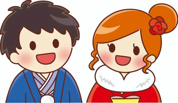 man and woman in kimono, , JPG, PNG and AI