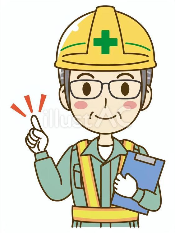 指差しで説明する高齢者の男性作業員＿工事 建設,工事,作業員のイラスト素材