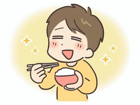 ご飯を美味しそうに食べる男性 ご飯,食事,お米,食べる,食欲,男性,笑顔,美味しい,男,人のイラスト素材
