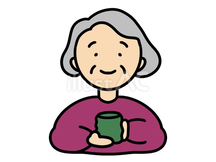 湯呑みとおばあちゃん シニア,高齢者,70代のイラスト素材