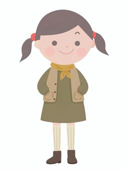 人物素材158＿立ち姿の女の子 女の子,立つ,立ち姿,静止,待機,笑顔,微笑み,リラックス,穏やか,ポーズのイラスト素材