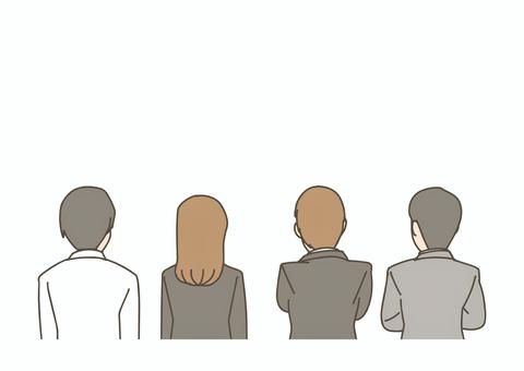 話を聞いているビジネスマンの後ろ姿 人物,ビジネスマン,ビジネスウーマン,社会人,会社員,スーツ,オフィスカジュアル,後ろ姿,背中,複数人のイラスト素材
