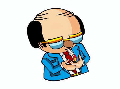 タバコに火をつけるおじさん おじさん,たばこ,火,ライター,メガネ,スーツ,課長,部長,40代,50代のイラスト素材