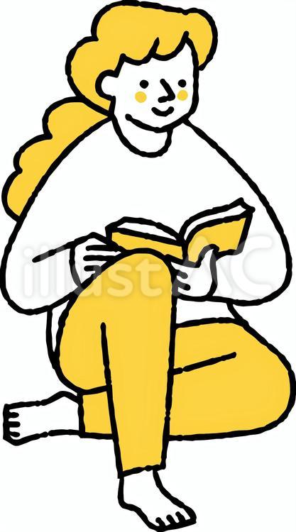 部屋でまったり読書をしている女性 部屋,まったり,読書のイラスト素材