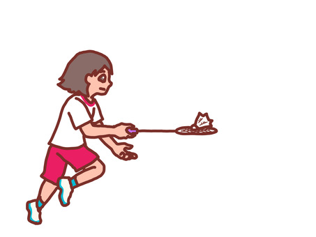 シャトルをラケットに乗せて走るイラスト