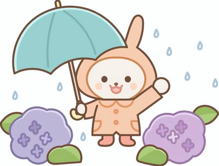 A rabbit holding an umbrella and hydrangea, , JPG, PNG and AI