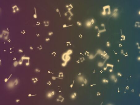 暗めの虹色背景と音符 金色,音符,ダーク,シック,音楽,カラフル,ぼかし,グラデーション,光,幻想のイラスト素材