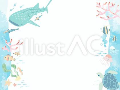 海の生き物とサンゴ礁のフレームイラスト