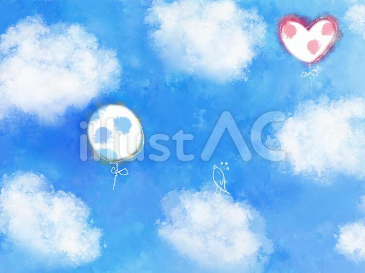 青空と風船のイラスト 青空,手書き,水彩のイラスト素材