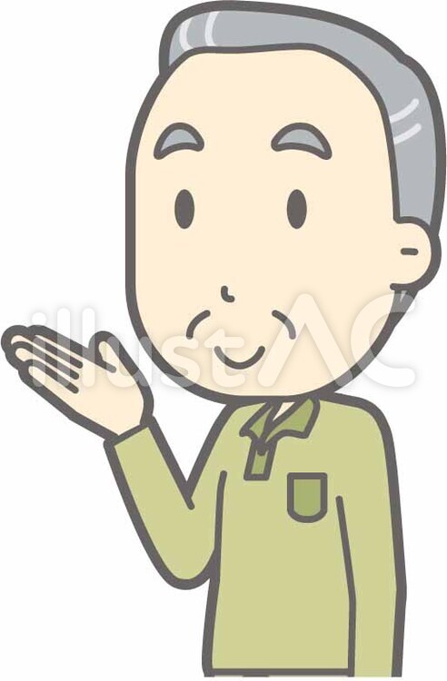 老人男性d-案内左斜め-バスト こちら,笑顔,お爺さんのイラスト素材
