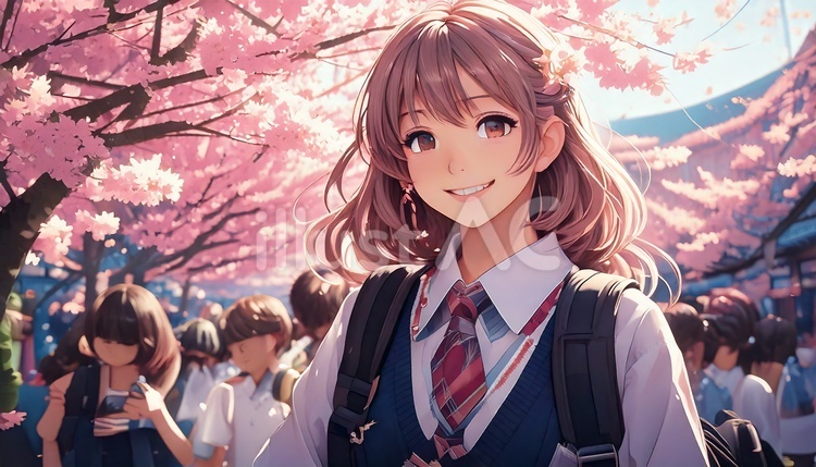 大学の新入生と桜 笑顔,登校,桜並木のイラスト素材