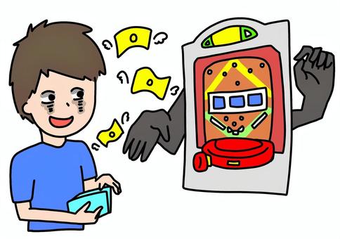 パチンコにお金を出す中毒男性　カラー パチンコ,男性,中毒,ギャンブル,依存症,お金,カラーのイラスト素材