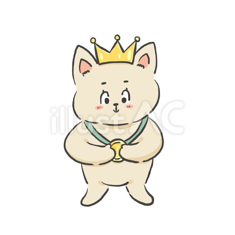 金メダルをもらい誇らしげな猫 猫,王冠,メダルのイラスト素材