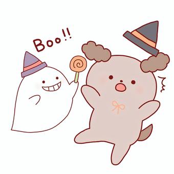 おばけに驚く犬 ハロウィン,おばけ,犬,驚く,驚かす,びっくり,boo,動物,線画,可愛いのイラスト素材