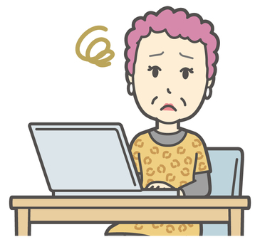  大阪のおばちゃん-130-バスト パソコン,困る,おばちゃん,大阪,ヒョウ柄,おばはん,中年,女性,関西,派手のイラスト素材