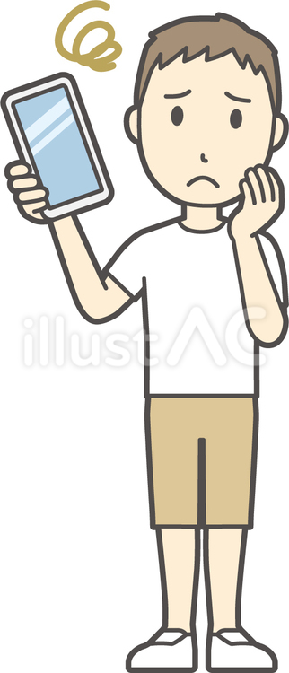  半袖男性-353-全身 スマホ,困る,男性のイラスト素材