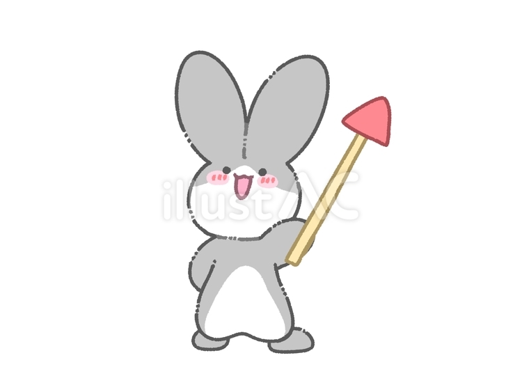 指示棒を持つハチワレうさぎ うさぎ,ハチワレ,灰色のイラスト素材