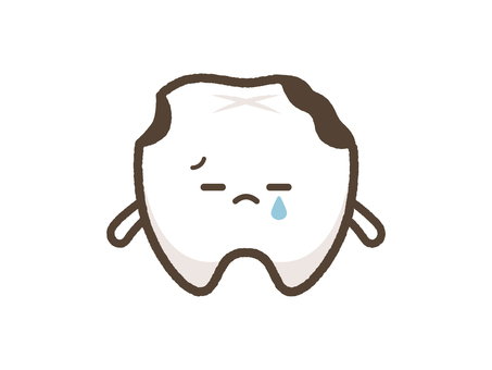 虫歯になった歯のキャラクター 歯,歯医者,キャラクター,虫歯,歯茎,汚れ,バイキン,健康,歯周病,表情のイラスト素材
