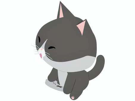 ゲーム_猫 ゲーム,猫,はちわれ,笑顔,動物,かわいい,コントローラーのイラスト素材