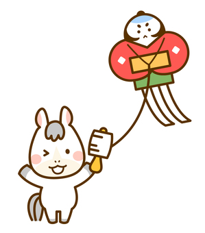 凧あげを楽しむ馬　2026年賀状素材 午,馬,凧揚げ,凧,やっこだこ,遊び,伝統,正月,新年,行事のイラスト素材