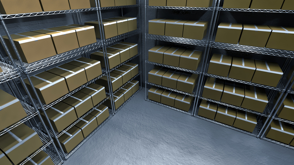 薄暗い倉庫の角 倉庫,荷物,倉庫作業,段ボール,仕事,在庫,山積み,室内,物置,保管庫のイラスト素材