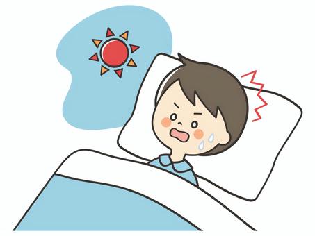 寝過ごした男の子 寝坊,寝過ごし,寝過ごす,遅刻,起きる,起床,焦る,眠る,睡眠,寝るのイラスト素材