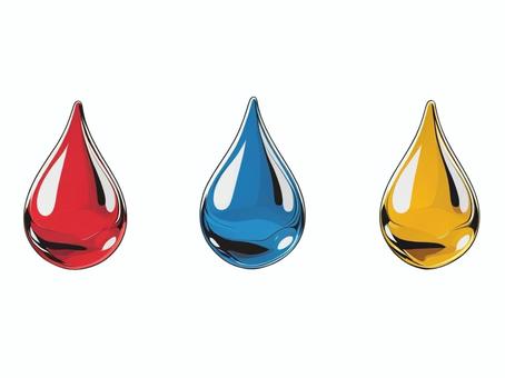 白背景に赤青黄色のインク