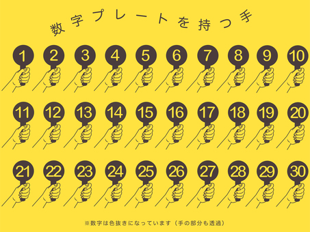 【数字】プレートを持つ手（ブラウン） 数字,ナンバー,手,プレート,持つ,握る,掲げる,シンプル,フォント,白抜きのイラスト素材